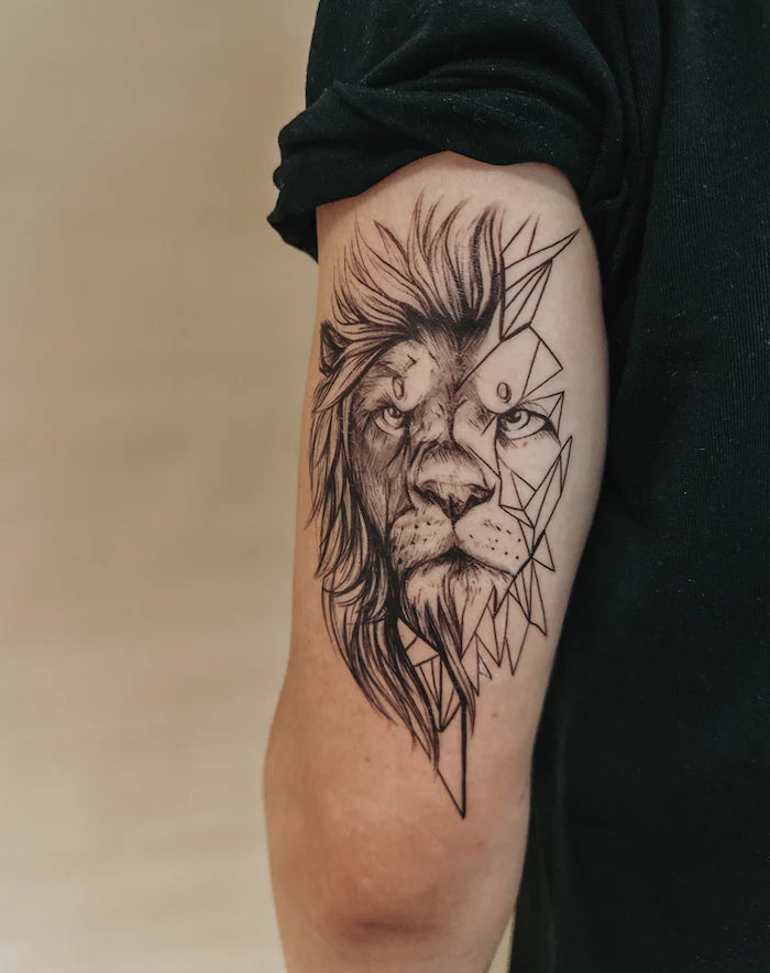 Geometric Lion - Temporary Tattoo